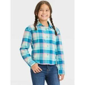 Cat & Jack Girls Plaid Button-Up Shirt Size M 7-8 Blue /Pink